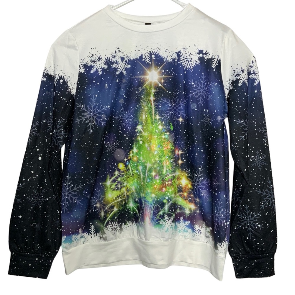Christmas 3D Print Long Sleeve Sweatshirt Tee Top Cosmic Starry Night Women Med - Picture 2 of 16